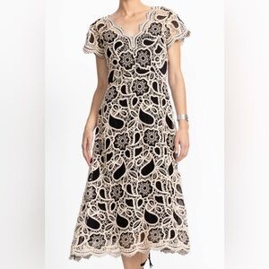 $435 New Johnny Was Black Adaline Scalloped Dress M